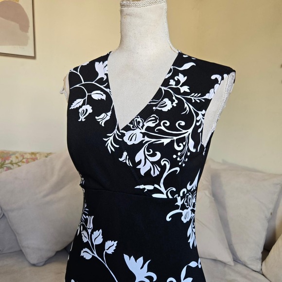 Vtg y2k Charlotte Russe Black White Floral Dress Sleeveless Babydoll Stretchy - Picture 3 of 10